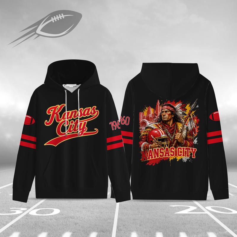 Unisex Black Football Graphic Pullover Hoodie with Front Script and Back Helmet Art [YQT:ML-260918-004:2d587969c7fe0102]