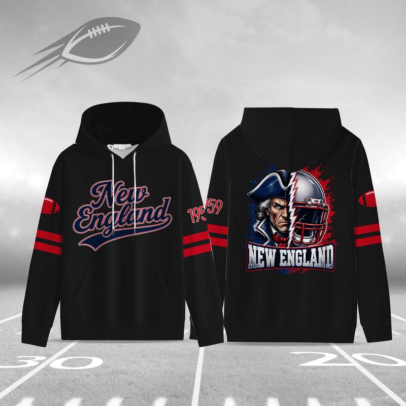 Unisex Black Football Graphic Pullover Hoodie with Front Script and Back Helmet Art [YQT:ML-260918-004:2aba931d867981ed]