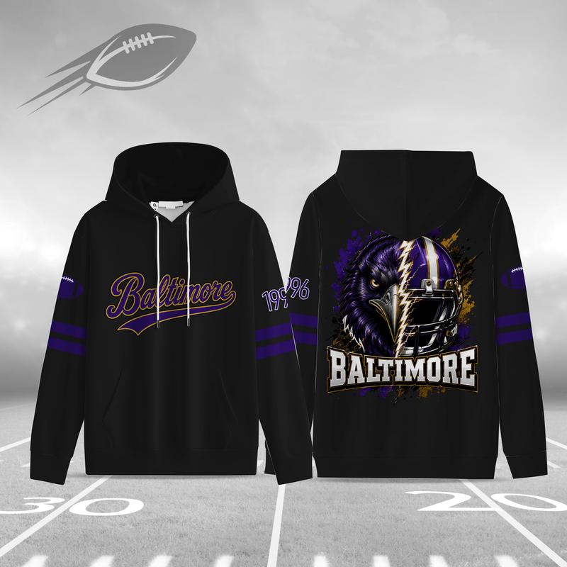 Unisex Black Football Graphic Pullover Hoodie with Front Script and Back Helmet Art [YQT:ML-260918-004:2f1edaacf49ad4a5]