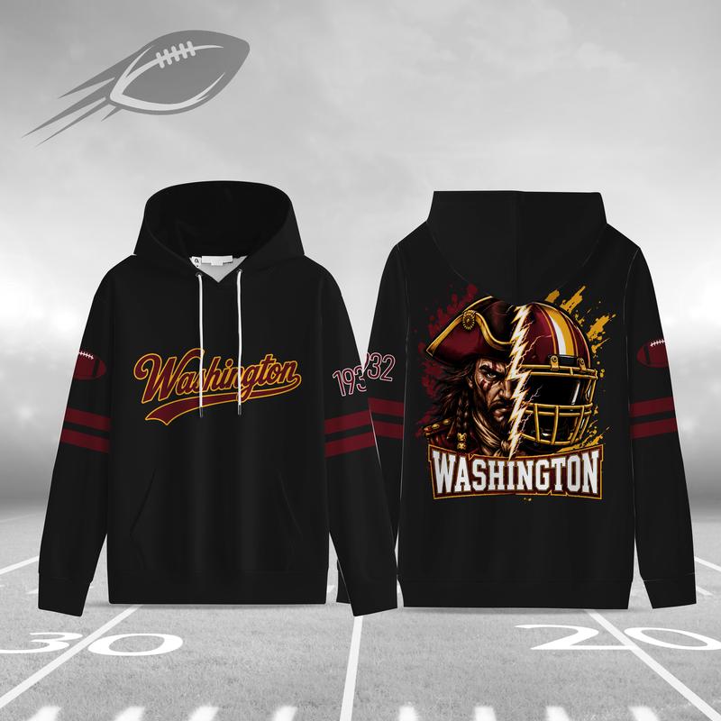 Unisex Black Football Graphic Pullover Hoodie with Front Script and Back Helmet Art [YQT:ML-260918-004:7225e31b384c9b8f]