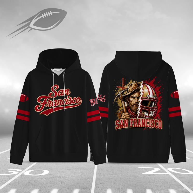 Unisex Black Football Graphic Pullover Hoodie with Front Script and Back Helmet Art [YQT:ML-260918-004:f4b0297cb95417e2]