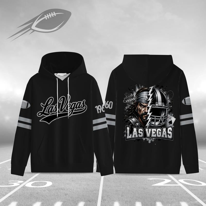 Unisex Black Football Graphic Pullover Hoodie with Front Script and Back Helmet Art [YQT:ML-260918-004:0104fb62d7c878b6]